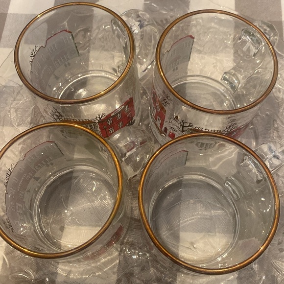 Set of 4 vintage Libbey glass mugs made in USA Christmas town scene w/gold rim - Picture 6 of 6
